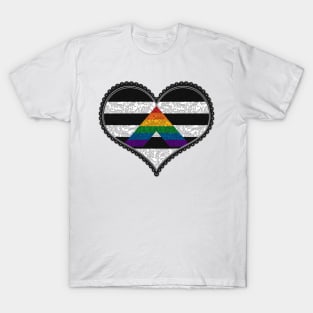 Elegant LGBT Ally Pride Decorative Heart in Pride Flag Colors T-Shirt